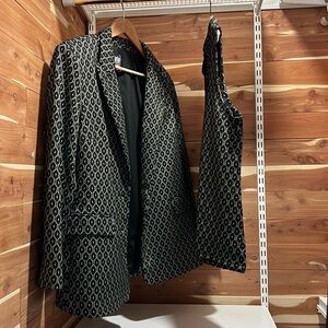 Vince Camuto, blazer and mock cowl neck sleeveless shirt.